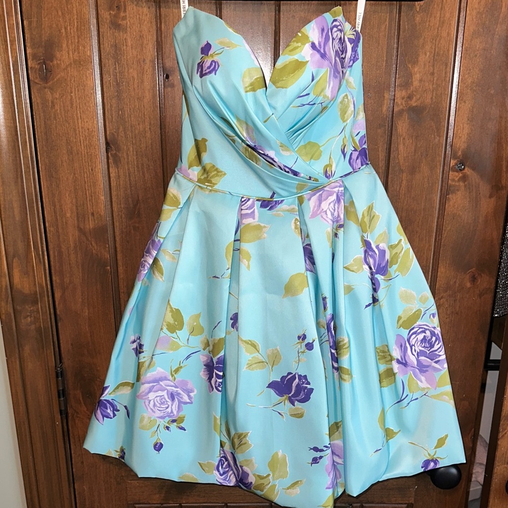 Sherri Hill Strapless Floral Dress - Blue and Purple